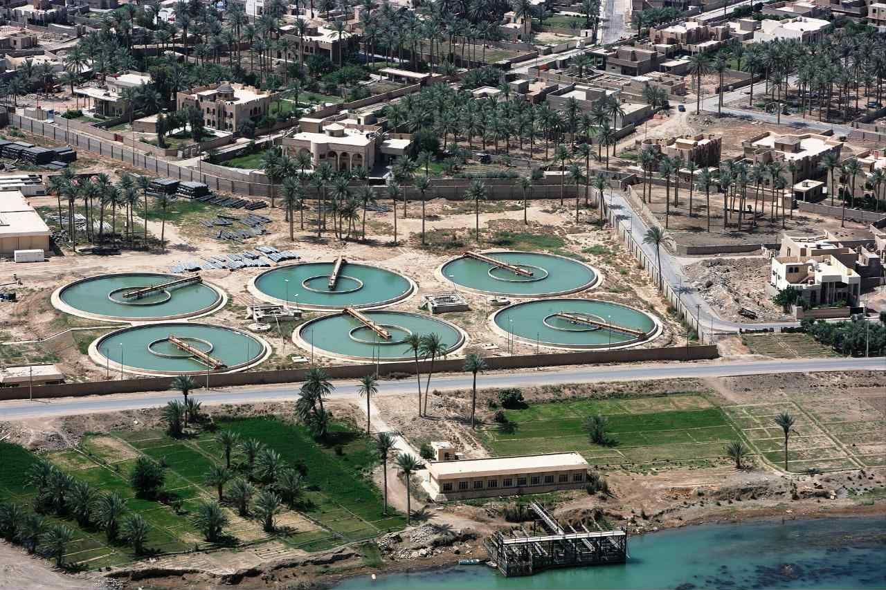 Circular clarifiers at a water treatment plant